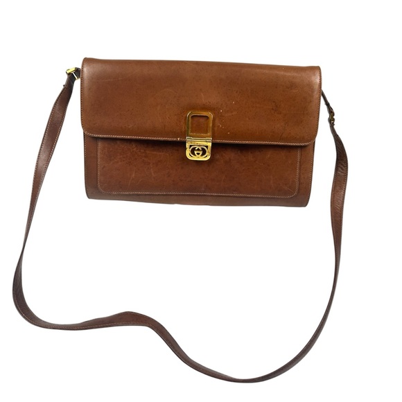 Gucci Handbags - Gucci Brown Leather Shoulder Bag